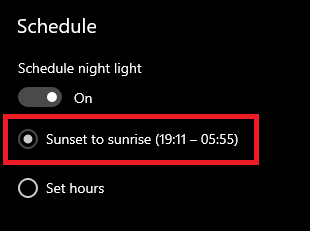 select the Sunset to sunrise option