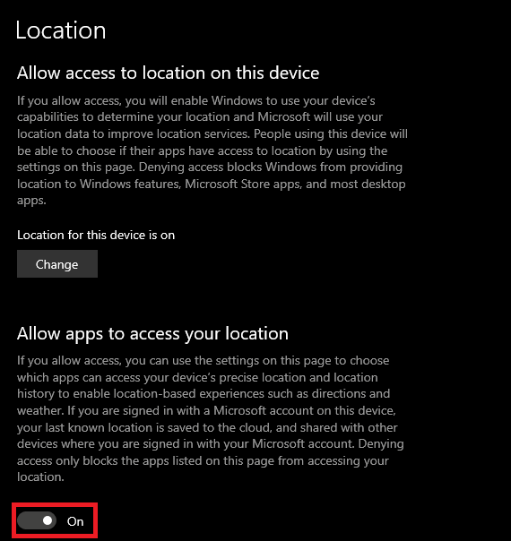 Allow apps to access your location