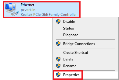 Select Ethernet and its Properties