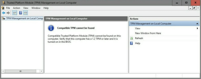 an error message saying Compatible TPM isnt discovered