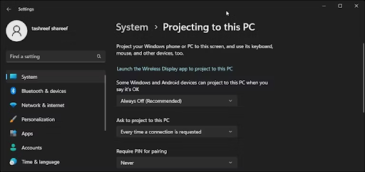 Projecting to this PC - Miracast