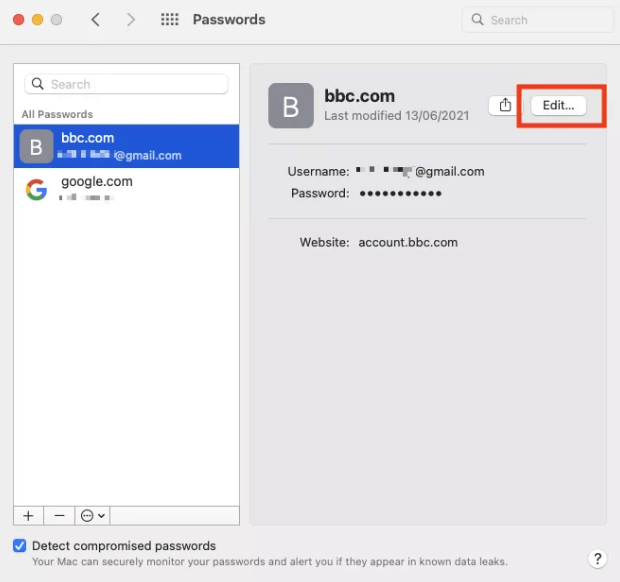 Edit passwords on your MacBook