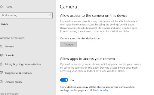 Allow Apps to access your camera