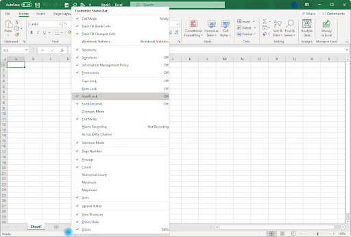 Disabling Scroll Lock in the Status Bar of Excel