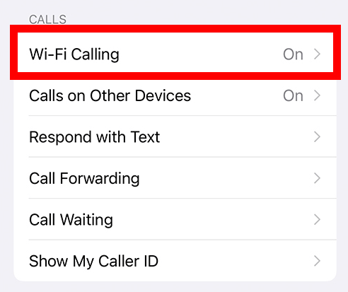 Under Calls - Wi-Fi Calling