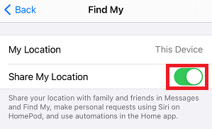Toggle on Share My Location