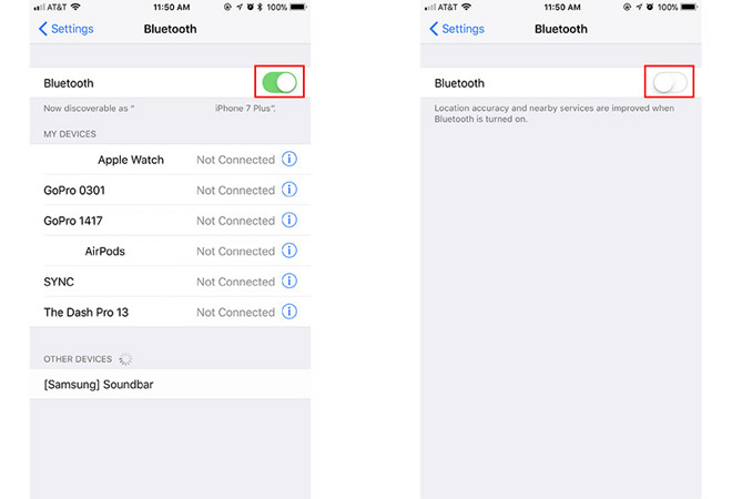 Toggle off Bluetooth in iPhone