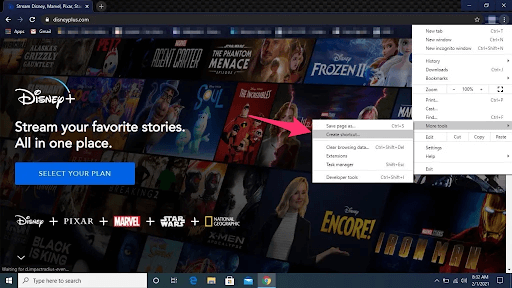 Download Disney Plus for Google Chrome and create shortcut