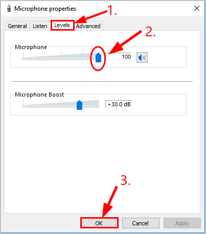 Microphone volume slider all the route to its top