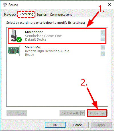 select your Sennheiser headset and then click on Properties