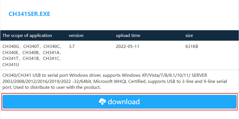 Select Download to get the driver