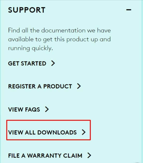 Expand Support section and click on View all Downloads