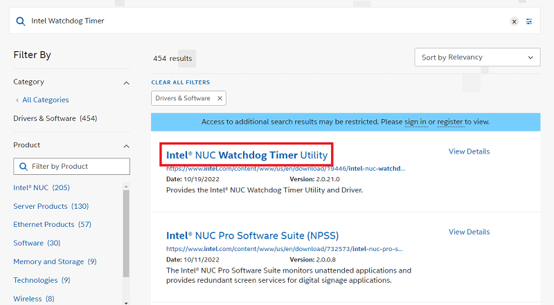 Intel NUC Watchdog Timer Utility