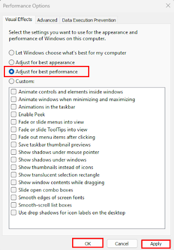 Adjust for best performance in Windows 11