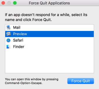 Click on force Quit option