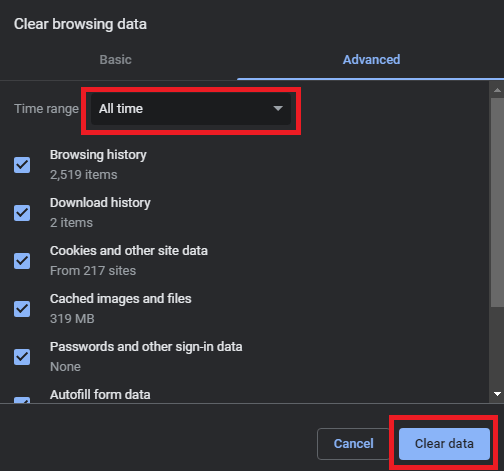 All time, and click on Clear Browsing Data