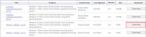 Select Download for the required driver