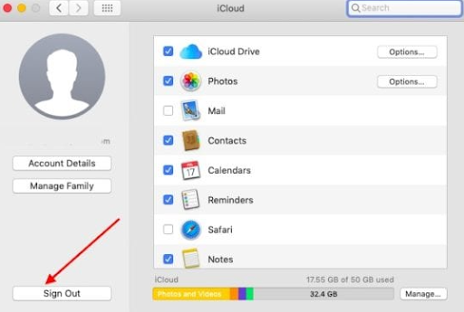 iCloud and from the left panel press the Sign out option