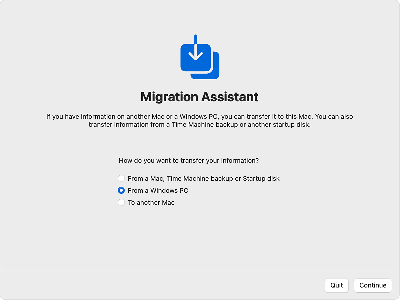 Migration Assistant from a Windows PC
