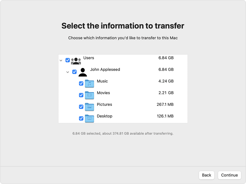 select all the data you want to transfer