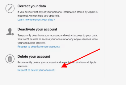 Delete Your Account option select Request to delete your account