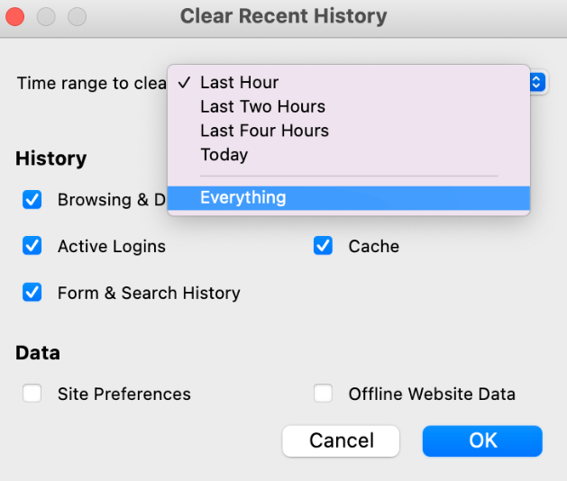 Clear Cookies on Mac from Firefox