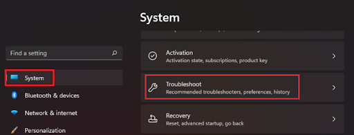System category of Settings, click on Troubleshoot