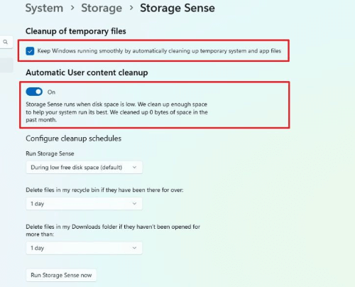 Turn the toggle switch on for Automatic user content cleanup