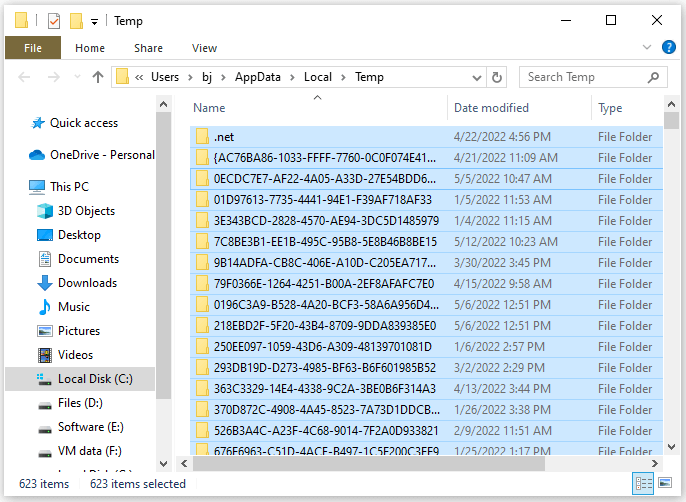 Delete all temp files