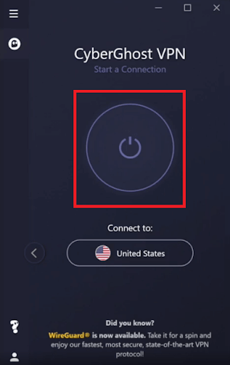 Connect button to run the VPN - Cyberghost VPN
