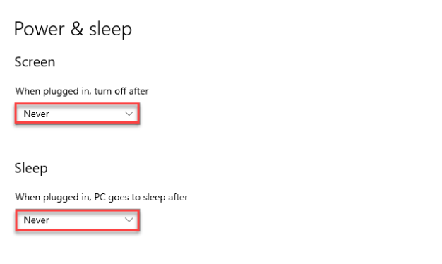 set to Never under the Screen and Sleep option