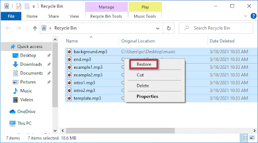 Choose Restore from the on-screen context menu