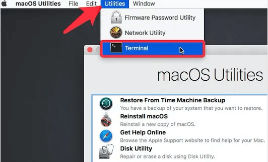 Utilities menu and choose Terminal