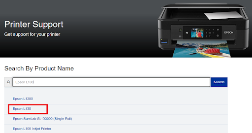Type Epson L130 in the search box