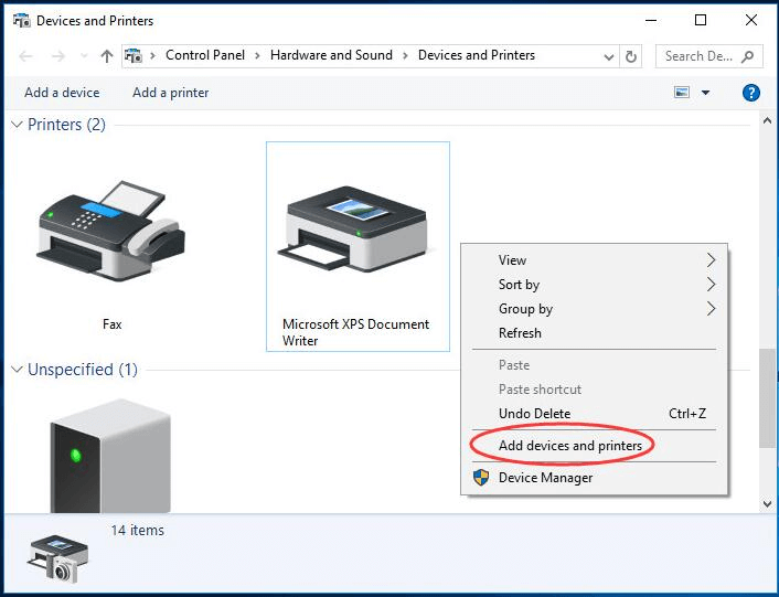 Add Devices and Printers