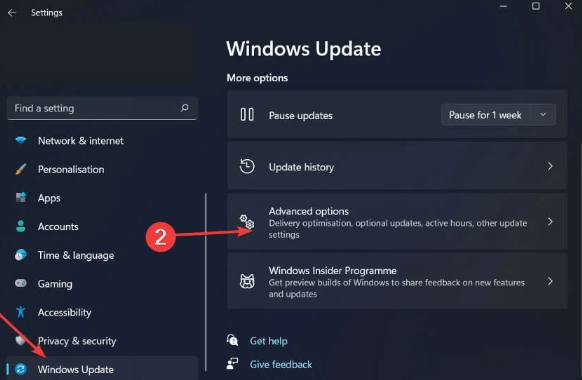 Windows Update and press the Advanced Settings option