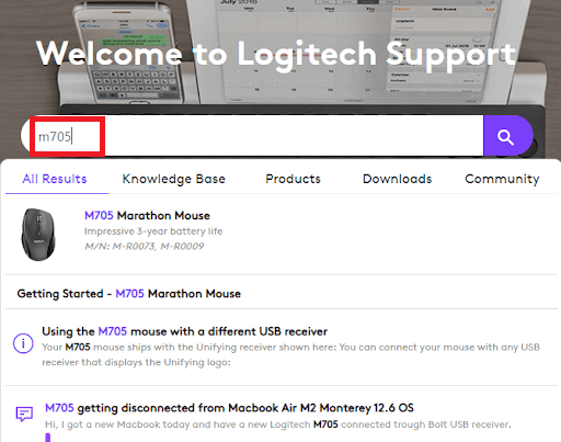 Search M705 in Logitech Official Website