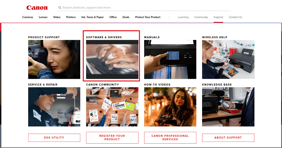 Cannon - Support tab and then click on software and driver