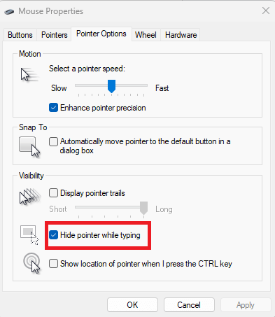 Mouse Properties - Hide Pointer While Typing
