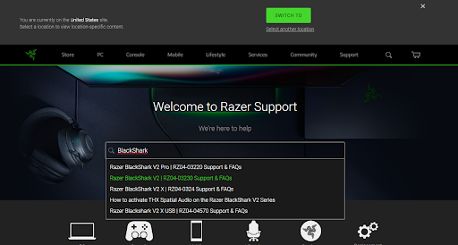 Search for your razer headset