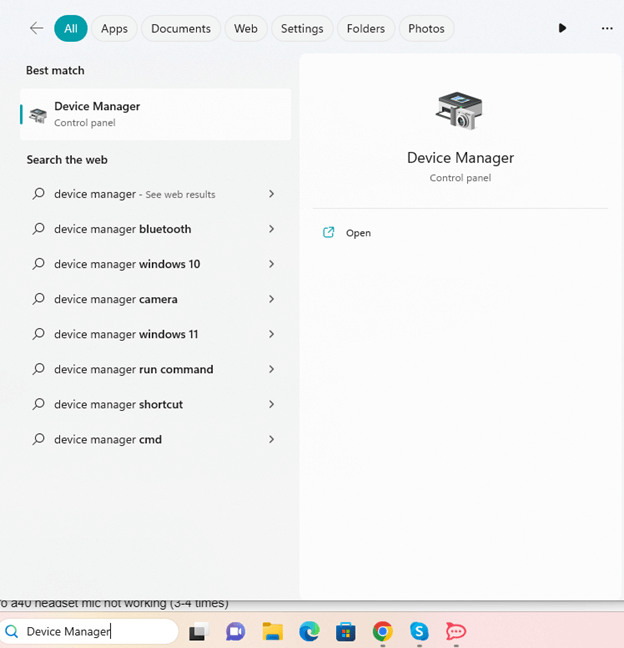 Navigate to the Device Manager from the Start Menu