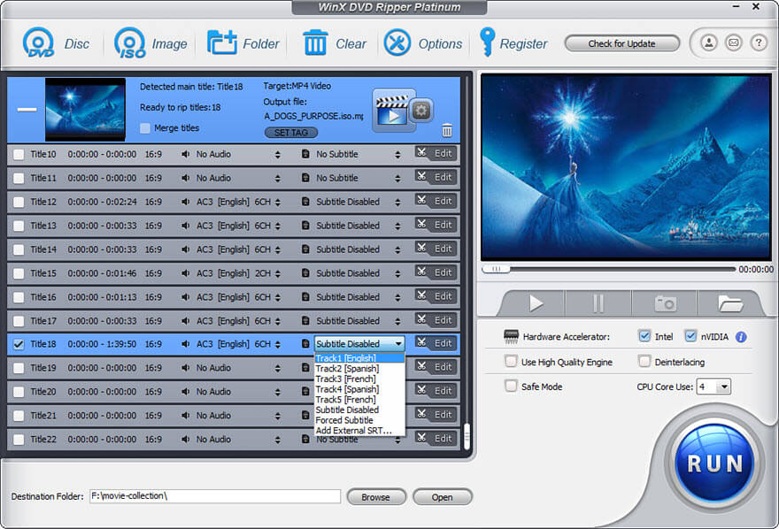WinX DVD Ripper Platinum Interface