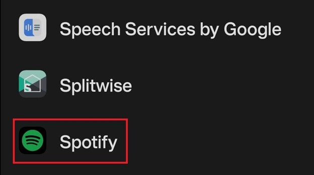 Look for Spotify in your list of device apps