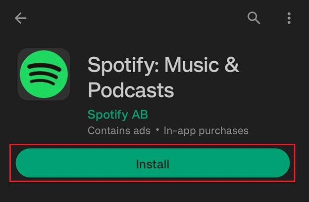 Search for Spotify and Install