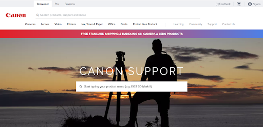 official support page of Canon