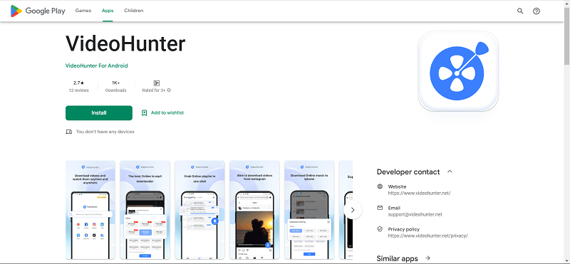 Install VideoHunter for Android on Google Play