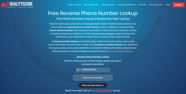 IPQualityScore Free Reverse Phone Number Lookup