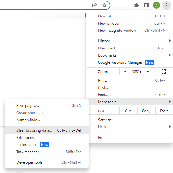 Google Chrome - Clear Browsing data option