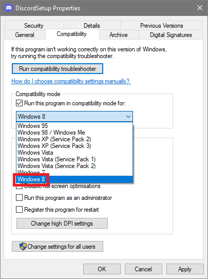 Select Windows options - Discord