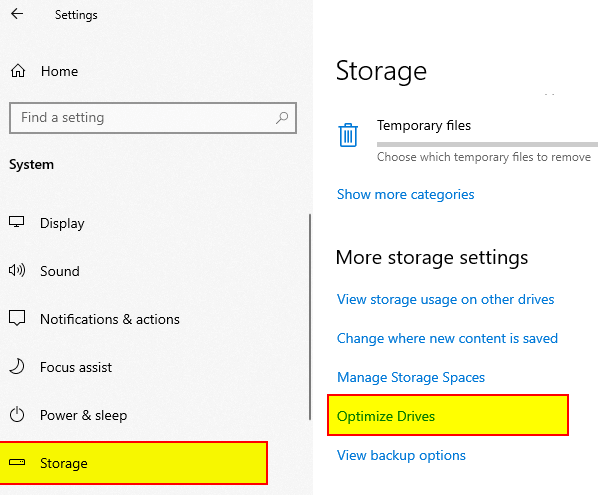 Storage Setting - Optimize Drives